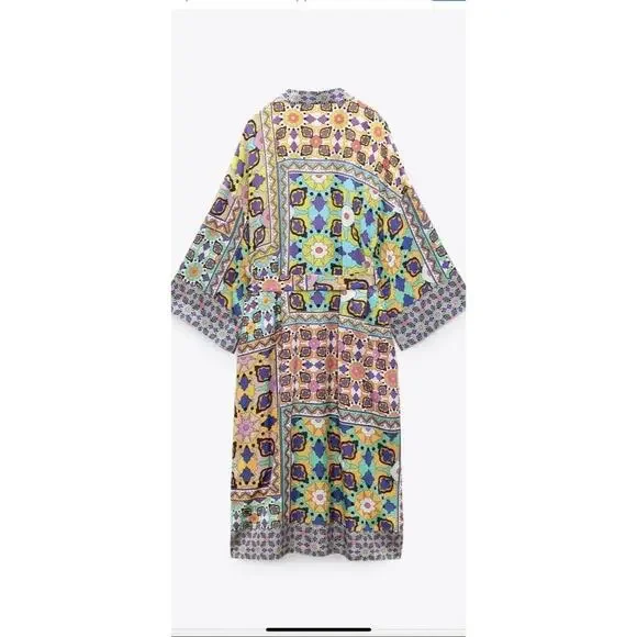 Zara Satin Effect Printed Belted Kimono Robe